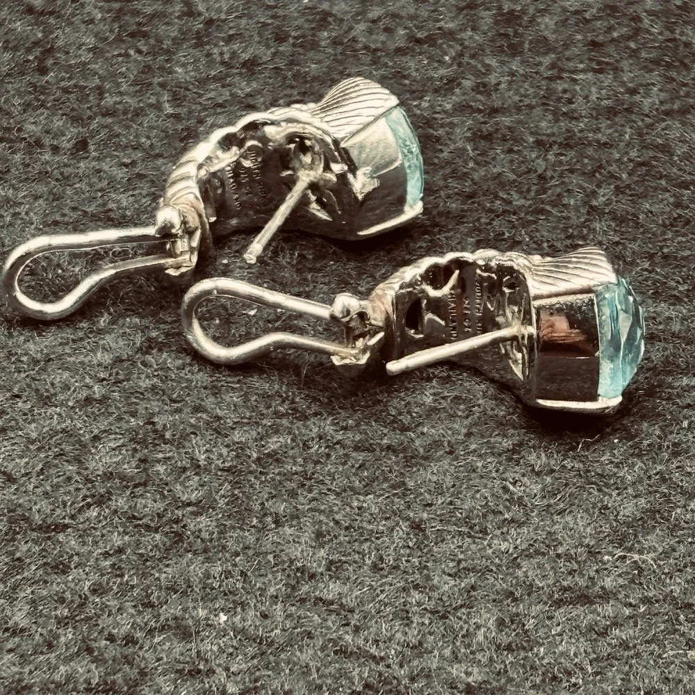 Judith Ripka Sterling Silver Blue Topaz Diamonique Shrimp Earrings Designer